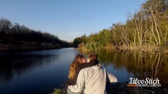 A couple of lovers in nature have fun and cum from the vagina