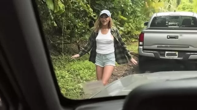 Blonde fucked in a pickup truck with her cute savior