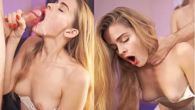 Красивая блондинка сосет член розовыми губками - порно видео