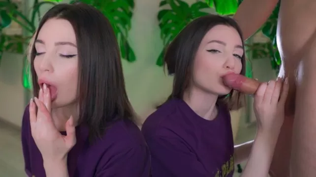 Leska happily tastes cum after blowjob