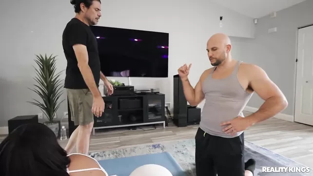 A bald yoga coach teaches a bitch the right asanas during fucking
